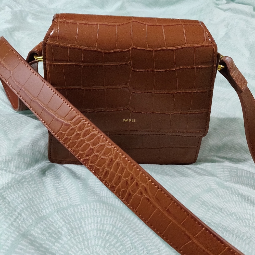 JW Pei brown croc flap bag (vegan leather)
